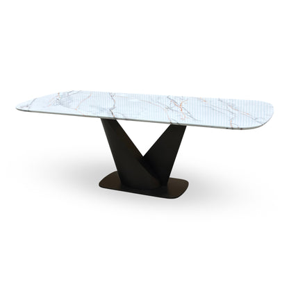 'Camino' Refined Marble and Ceramic Top High Gloss Dining Table