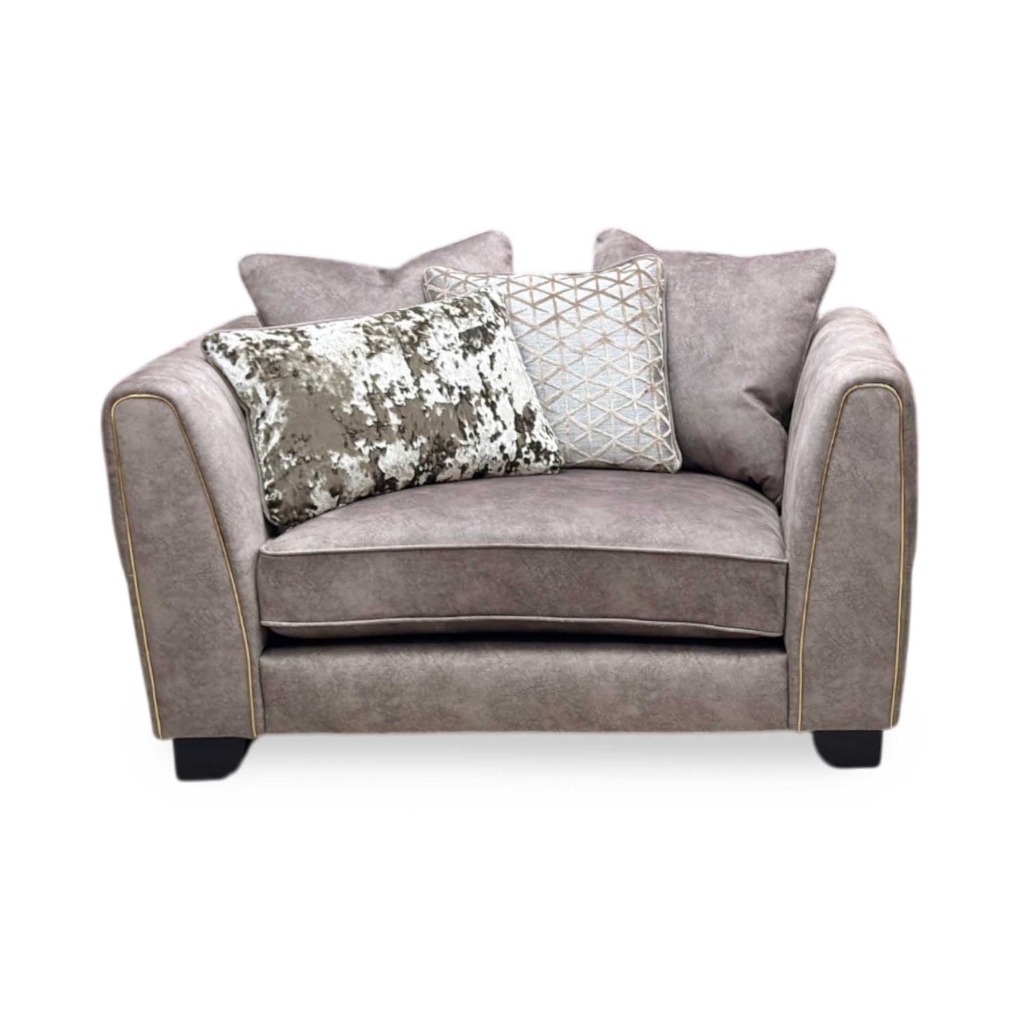 'Mariah' Dapple Chocolate-Tri Brass Insert Fabric Snuggler Chair