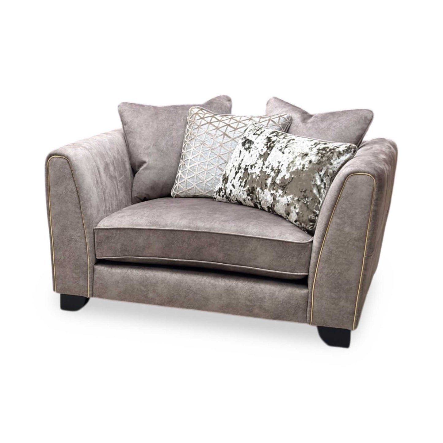 'Mariah' Dapple Chocolate-Tri Brass Insert Fabric Snuggler Chair