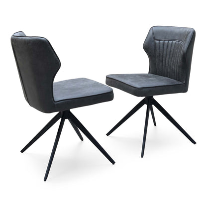 ‘Jayden’ Dark Grey Faux Leather Pair of Swivel Dining Chairs