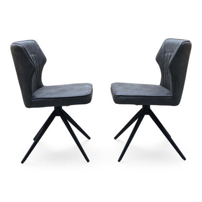 ‘Jayden’ Dark Grey Faux Leather Pair of Swivel Dining Chairs