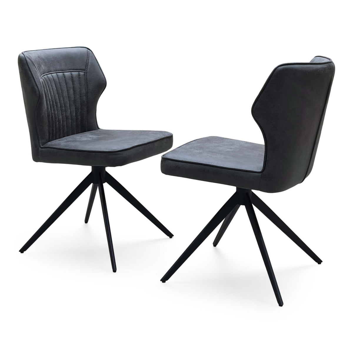 ‘Jayden’ Dark Grey Faux Leather Pair of Swivel Dining Chairs