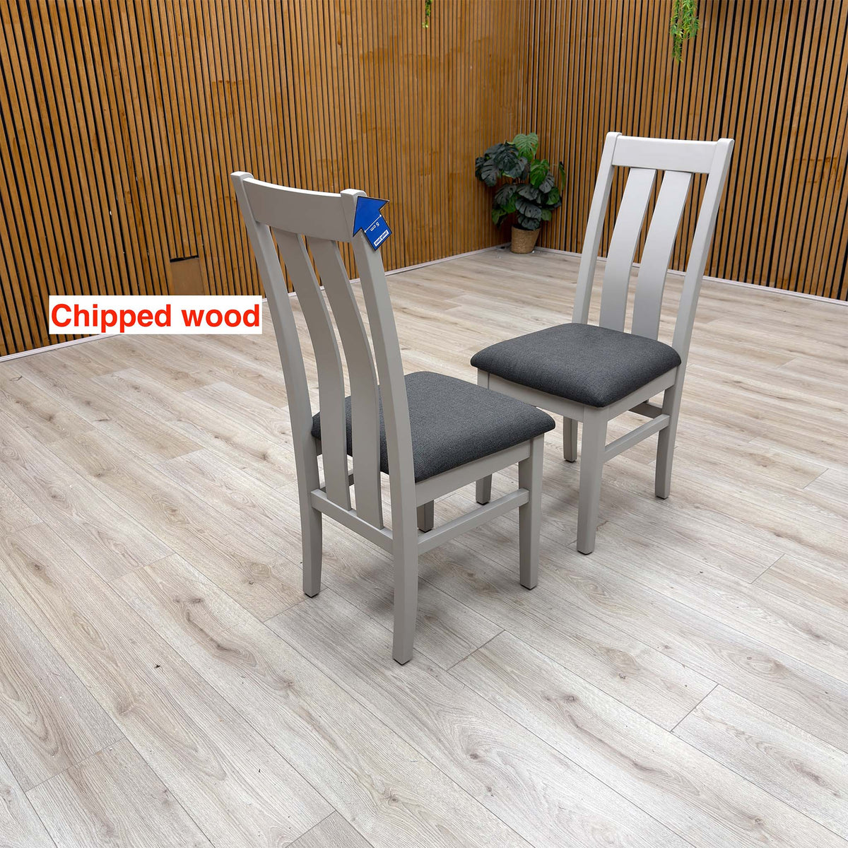 Furnitureland 'Augusta' Dark Grey Fabric Slatted Back Pair of Dining Chairs