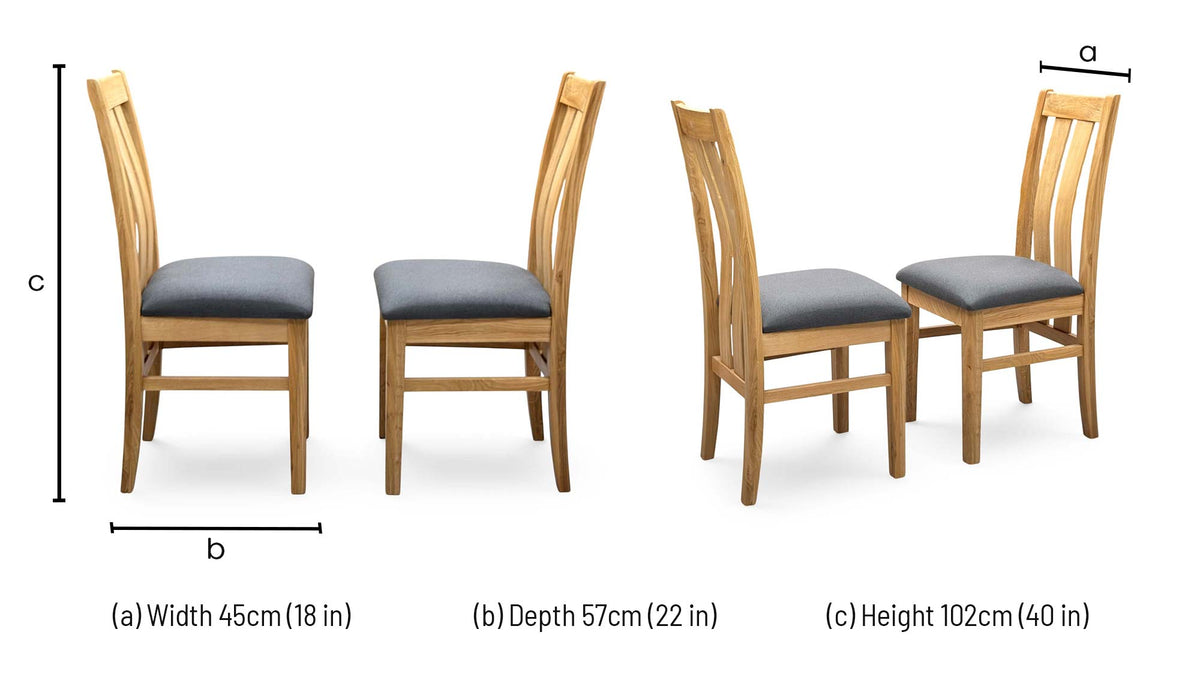 Furnitureland ‘Augusta’ Anthracite Grey Fabric Pair of Wooden Slatted Back Dining Chairs