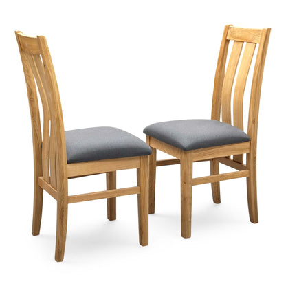 Furnitureland ‘Augusta’ Anthracite Grey Fabric Pair of Wooden Slatted Back Dining Chairs