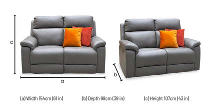 Raven elephant grey leather 2 seater power recliner sofa dimensions: width 154cm, depth 98cm, height 107cm