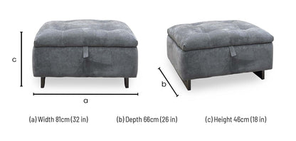 Moet storage footstool dimensions: width 81 cm, depth 66 cm, height 46 cm