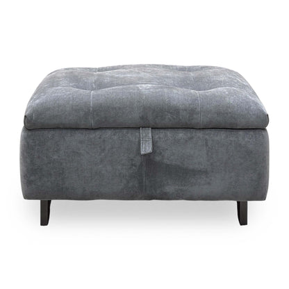 Front view of the Moet charcoal grey storage footstool showing the lid pull tab