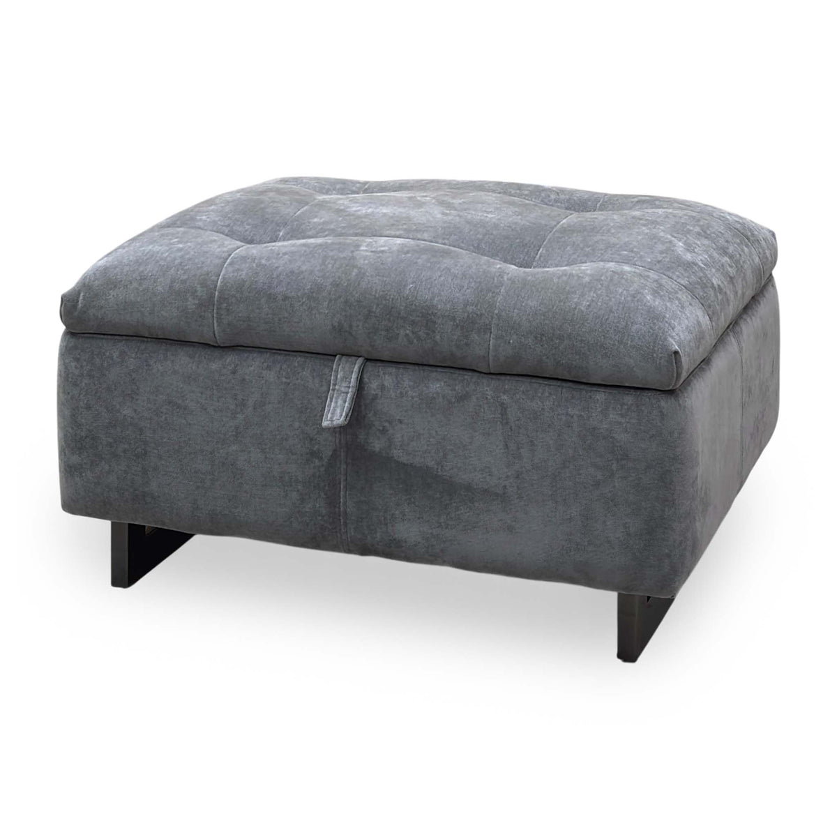Side angle of the Moet charcoal grey storage footstool