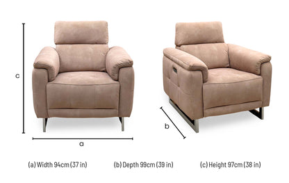 Moet sand beige velvet power recliner chair dimensions: width 94cm, depth 99cm, height 97cm