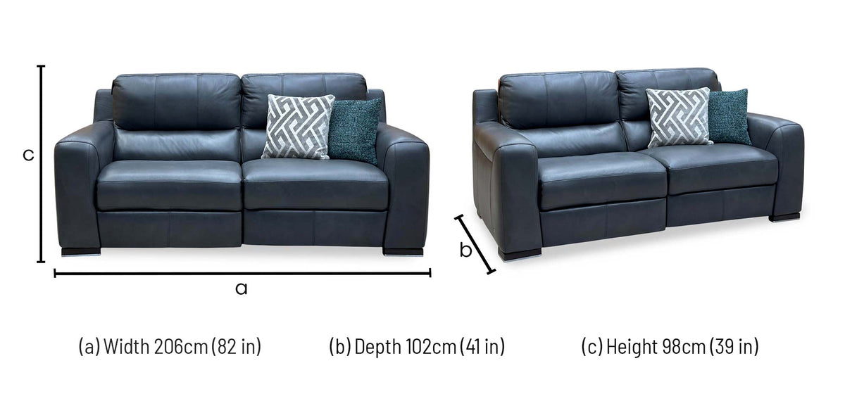 Marinelli Viali 3 seater power recliner sofa dimensions: width 206cm, depth 102cm, height 98cm