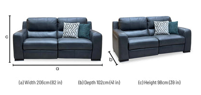 Marinelli Viali 3 seater power recliner sofa dimensions: width 206cm, depth 102cm, height 98cm