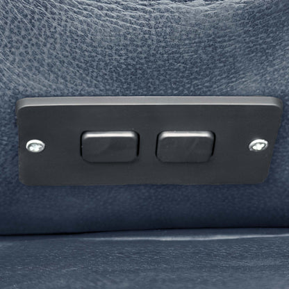 Close-up of the two-button power recline control panel on the side of the Marinelli Viali sofa