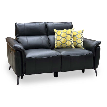 ‘Jude’ Oslo Jet Black Cat-40:23 2 Seater Leather  Power Recliner Sofa with Power Headrests and Power Lumbar