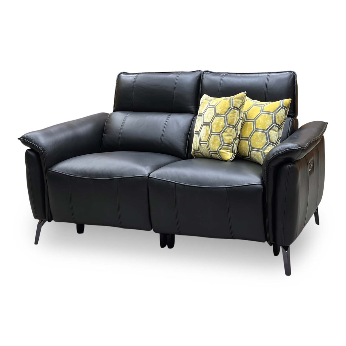 ‘Jude’ Oslo Jet Black Cat-40:23 2 Seater Leather  Power Recliner Sofa with Power Headrests and Power Lumbar