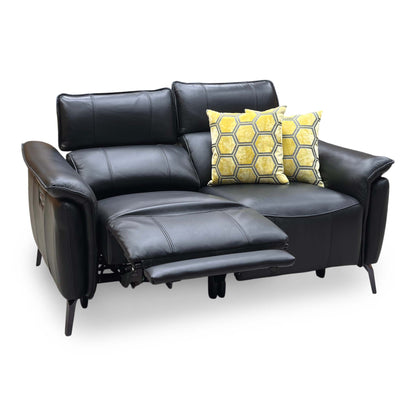 ‘Jude’ Oslo Jet Black Cat-40:23 2 Seater Leather  Power Recliner Sofa with Power Headrests and Power Lumbar