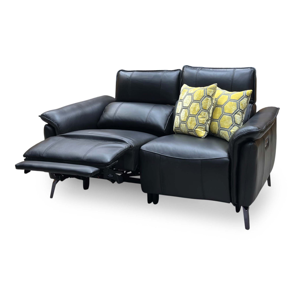 ‘Jude’ Oslo Jet Black Cat-40:23 2 Seater Leather  Power Recliner Sofa with Power Headrests and Power Lumbar