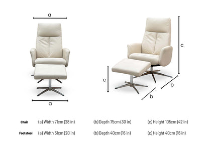 G Plan 'Vaasa' H007 Durham Dove Grey Leather Swivel Recliner Chair and Footstool with Chrome Base