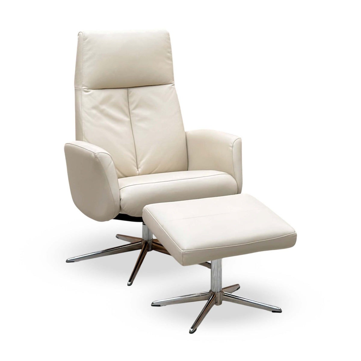 G Plan 'Vaasa' H007 Durham Dove Grey Leather Swivel Recliner Chair and Footstool with Chrome Base