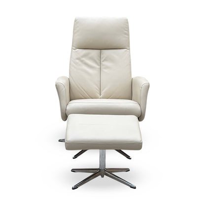 G Plan 'Vaasa' H007 Durham Dove Grey Leather Swivel Recliner Chair and Footstool with Chrome Base