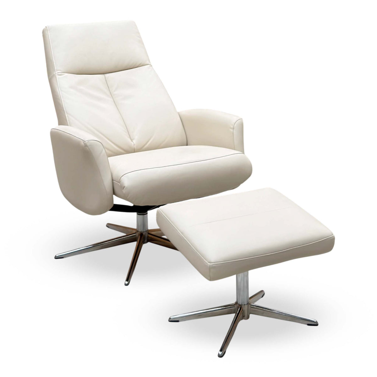 G Plan 'Vaasa' H007 Durham Dove Grey Leather Swivel Recliner Chair and Footstool with Chrome Base