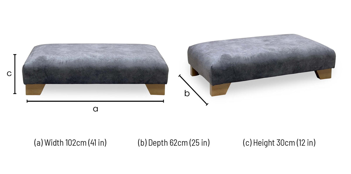 Aura mink velvet designer footstool dimensions: width 102cm, depth 62cm, height 30cm