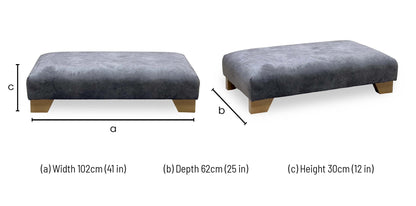 Aura mink velvet designer footstool dimensions: width 102cm, depth 62cm, height 30cm