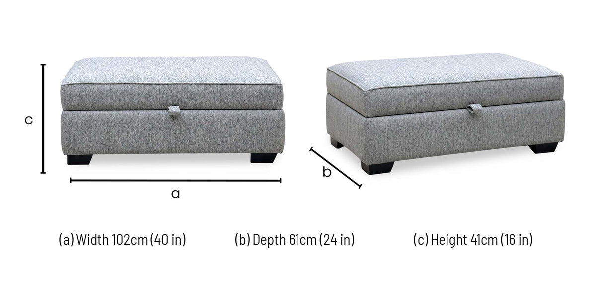 'Abberton' Iron Debdon Grey Plain Fabric Large Storage Footstool