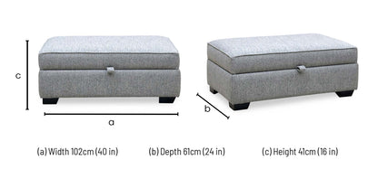 'Abberton' Iron Debdon Grey Plain Fabric Large Storage Footstool