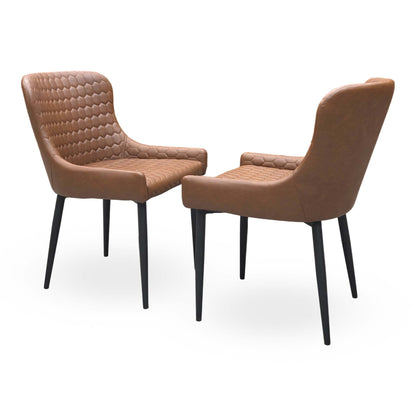 'Osaka' Tan Brown Faux Leather Fixed Dining Chairs - Set of 2