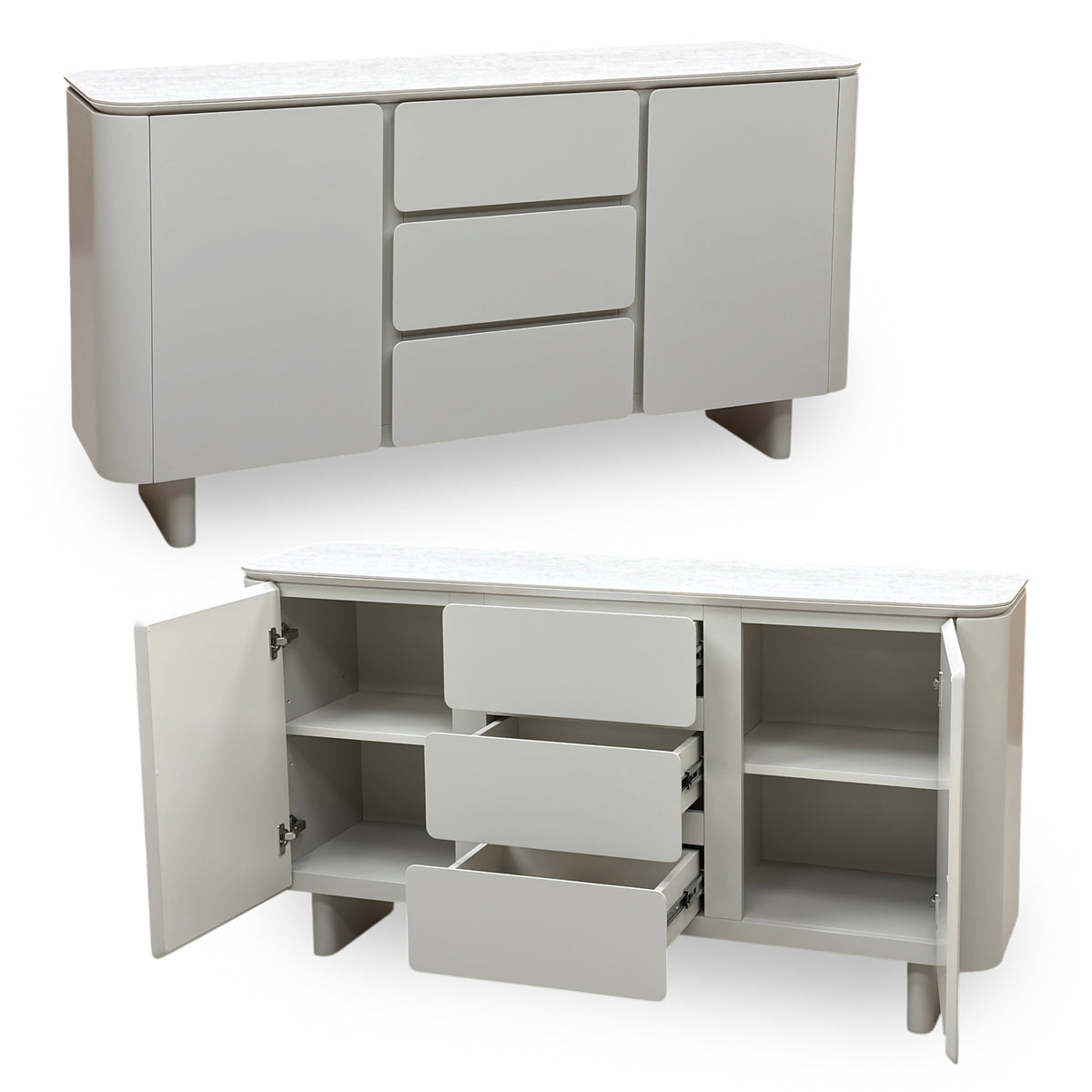 ‘Pebble' Neutral Ceramic Top 2 Door 3 Drawer Sideboard