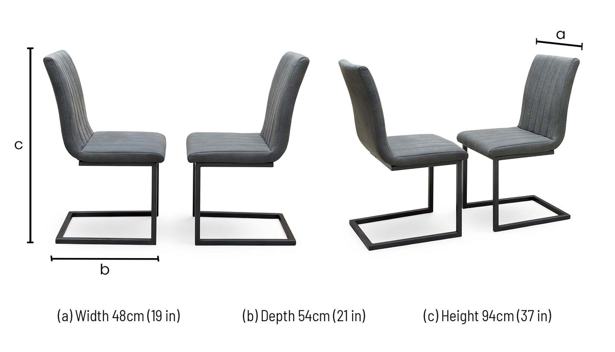 Moon grey fabric cantilever dining chair dimensions: width 48cm, depth 54cm, height 94cm