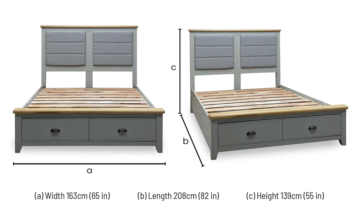 ‘Hartley’ Soft Grey Painted Finish 2 Drawer Bed Frame - King