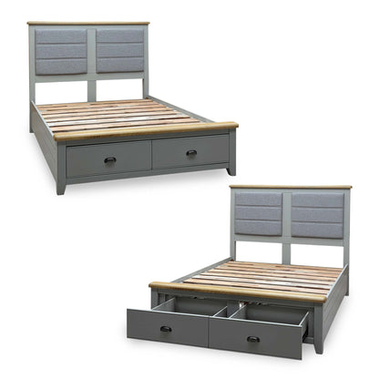 ‘Hartley’ Soft Grey Painted Finish 2 Drawer Bed Frame - King