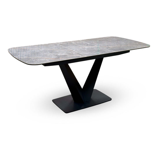 'Cupra' Grey Marble Effect Ceramic Top 140cm Small Pop Up Extending Dining Table
