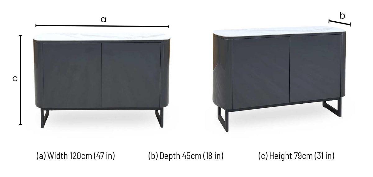 Carrera 2 door small sideboard dimensions: width 120cm, depth 45cm, height 79cm