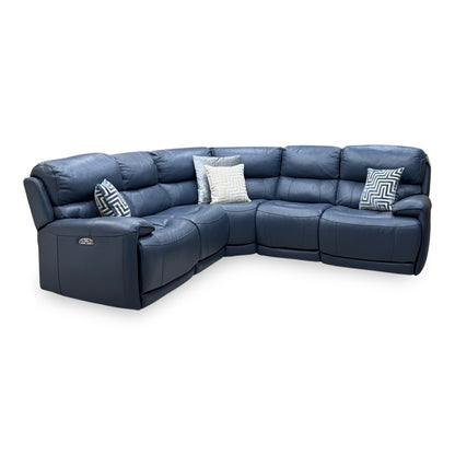 'Link' Nc-313e Ocean Blue Leather Large Power Recliner Corner Sofa with Power Headrests