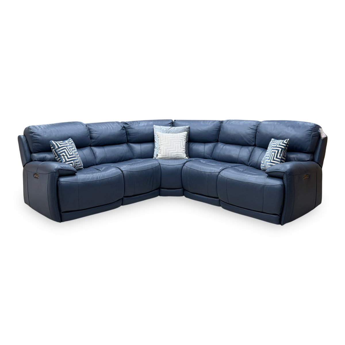 'Link' Nc-313e Ocean Blue Leather Large Power Recliner Corner Sofa with Power Headrests