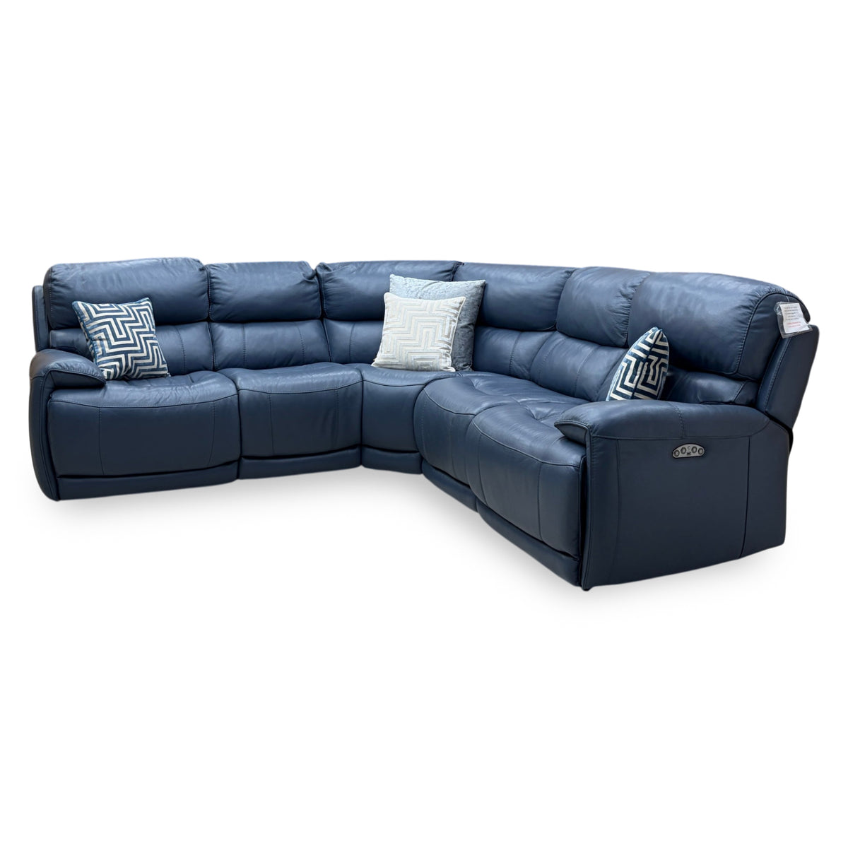'Link' Nc-313e Ocean Blue Leather Large Power Recliner Corner Sofa with Power Headrests