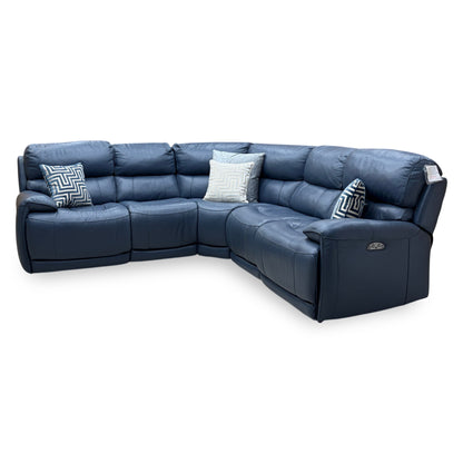 'Link' Nc-313e Ocean Blue Leather Large Power Recliner Corner Sofa with Power Headrests