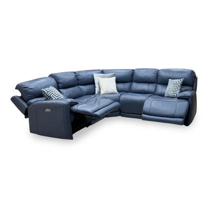 'Link' Nc-313e Ocean Blue Leather Large Power Recliner Corner Sofa with Power Headrests