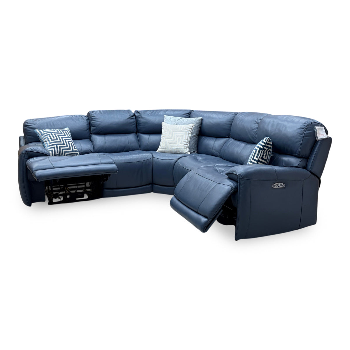 'Link' Nc-313e Ocean Blue Leather Large Power Recliner Corner Sofa with Power Headrests