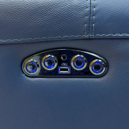 'Link' Nc-313e Ocean Blue Leather Large Power Recliner Corner Sofa with Power Headrests