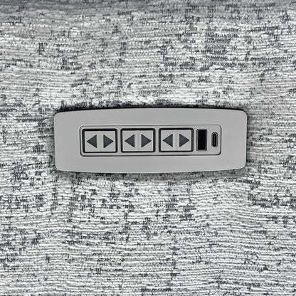 Close-up of the three-button power panel for recline, headrest and lumbar on the G Plan Kingsbury sofa