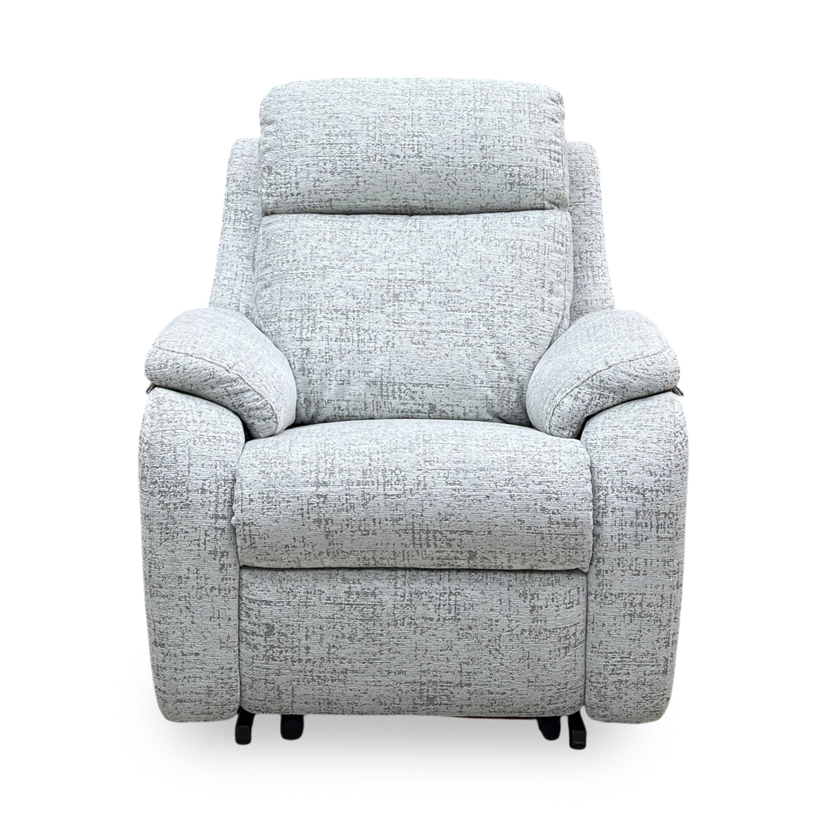 Front view of the G Plan Kingsbury mist grey fabric large lift and rise recliner chair