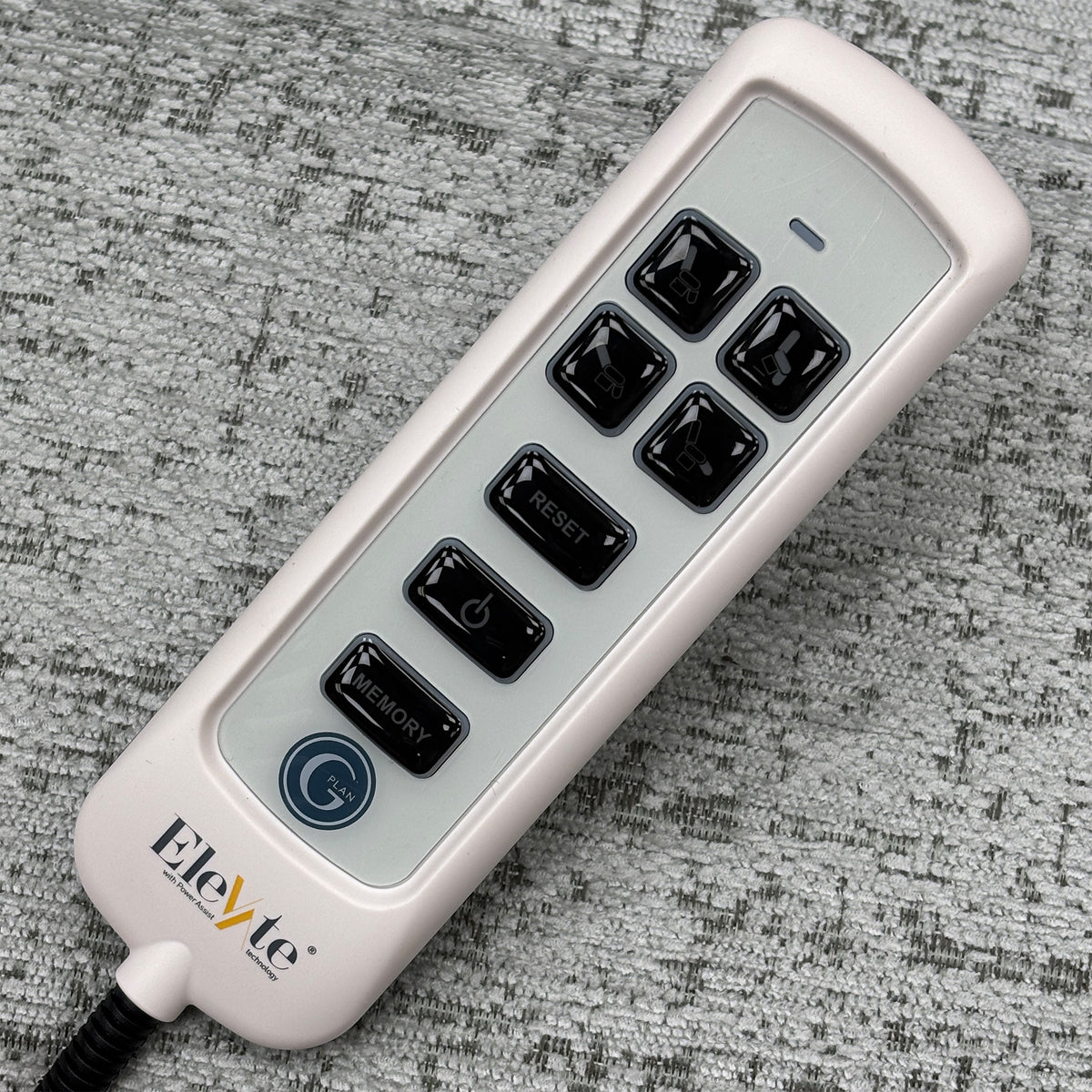 Handset control for the G Plan Kingsbury lift and rise recliner chair with arrow, reset, power and memory buttons