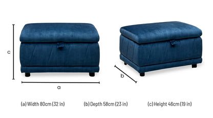 Genius navy blue velvet storage footstool dimensions: width 80cm, depth 58cm, height 46cm
