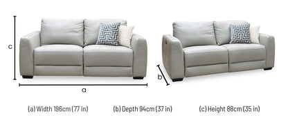Dinky light grey leather 3 seater power recliner sofa dimensions: width 196cm, depth 94cm, height 88cm