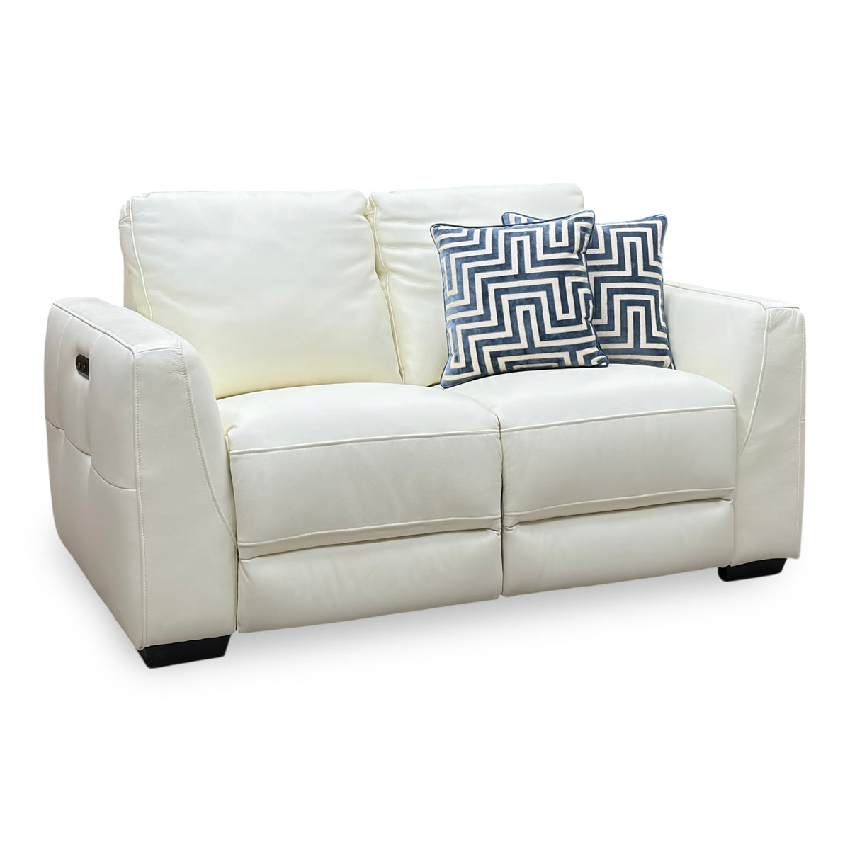 ‘Dinky' Cotton White Cat-40:13 Leather 2 Seater Power Recliner Sofa
