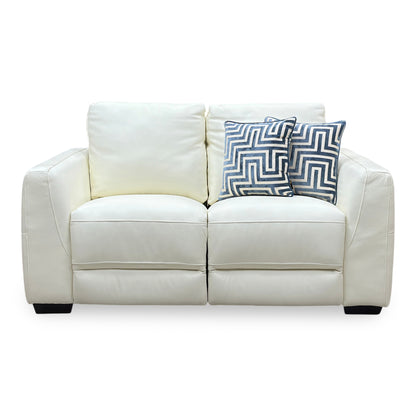 ‘Dinky' Cotton White Cat-40:13 Leather 2 Seater Power Recliner Sofa
